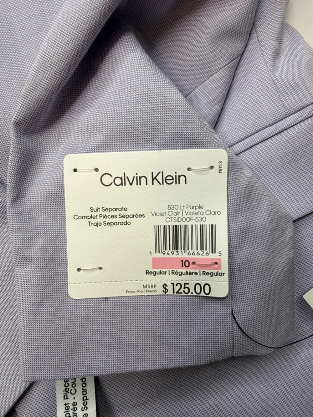 Calvin Klein Slim Fit Big Boys Stretch Tick-Weave Suit Jacket Light Purple